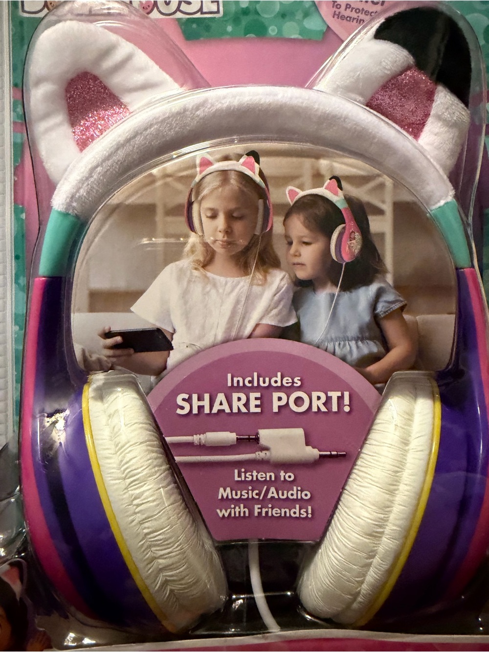 Gabby’s dollhouse Kids Cat Ear Headphones in Purple, Pink & White